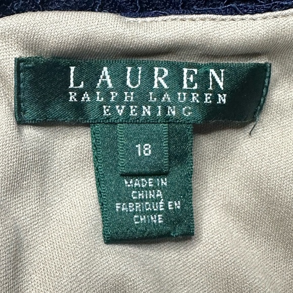Lauren Ralph Lauren Evening Blue Lace Midi Dress 18 Sleeveless - Picture 3 of 4